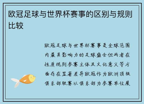 欧冠足球与世界杯赛事的区别与规则比较